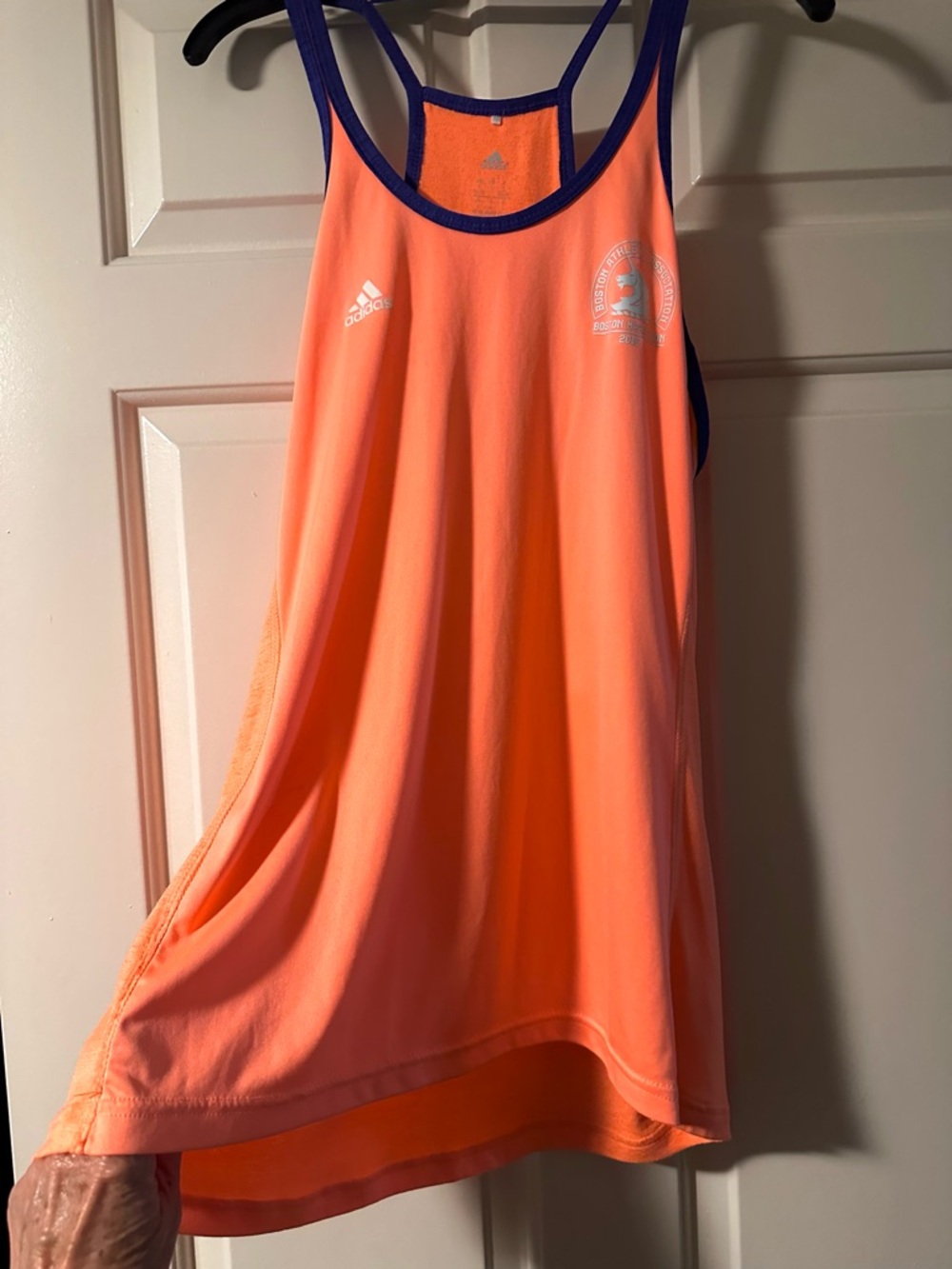 adidas Boston Marathon Bright Orange Racerback Tank with Purple/Blue Trim